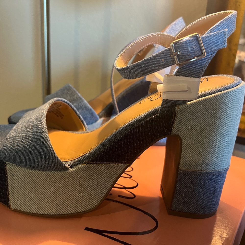 Wild Pair Blue Denim Platform Heels